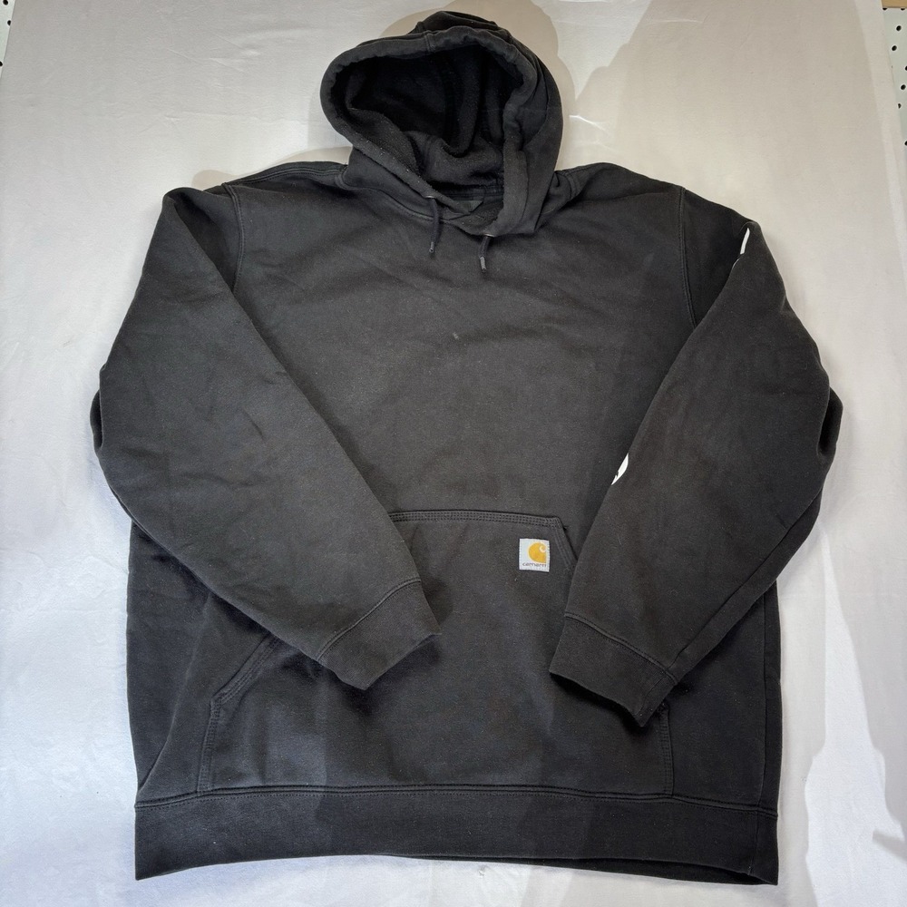 Carhartt Hoodie Sweatshirt Mens XL Black Loose Fit Sleeve Logo Pullover Fleece - Picture 1 of 10